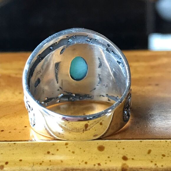 Natural Larimar Sterling Silver Seahorse Ring Size 9.25 - Picture 8 of 8